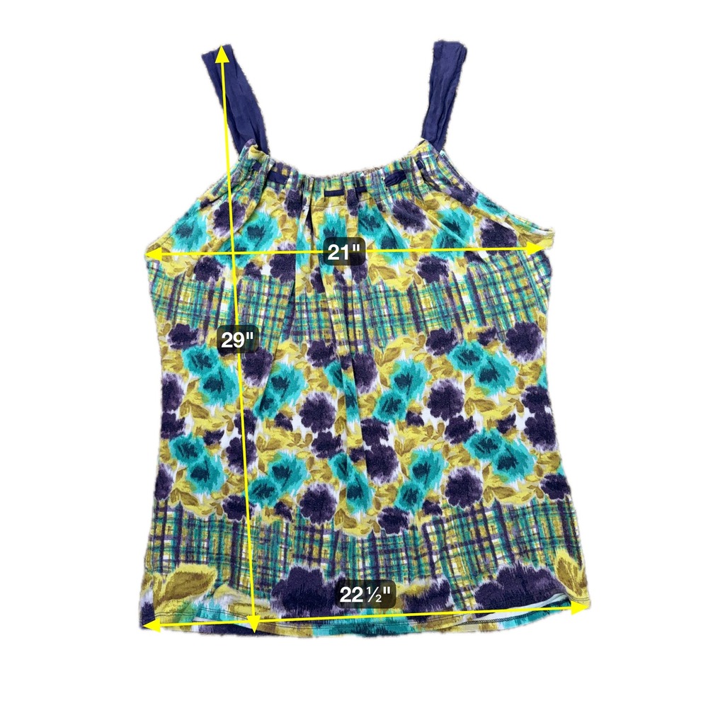 Deletta Anthropologie Tank Top M Floral Plaid Print Rayon Blend Bohemian Relaxed - Picture 4 of 8